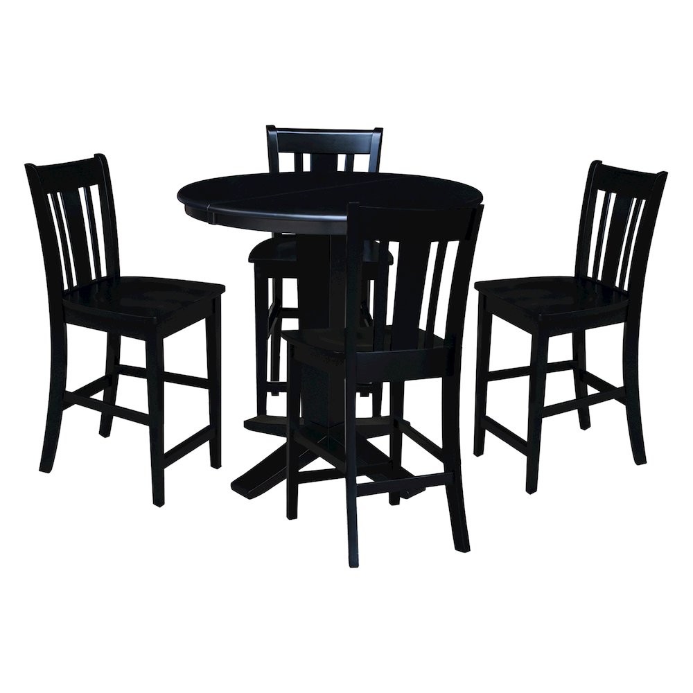 36 in Round Counter Height Dining Table with 12 in Black - 5 Pcs Set. Picture 1