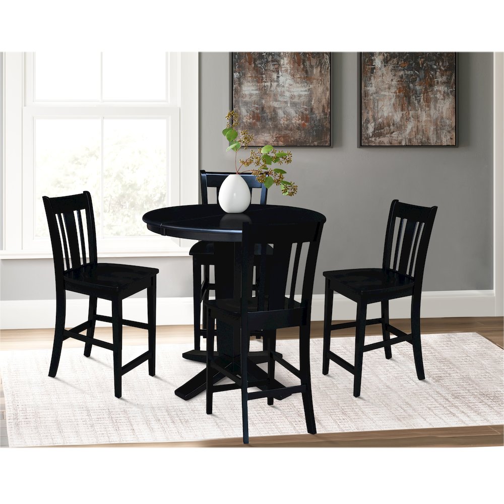 36 in Round Counter Height Dining Table with 12 in Black - 5 Pcs Set. Picture 2