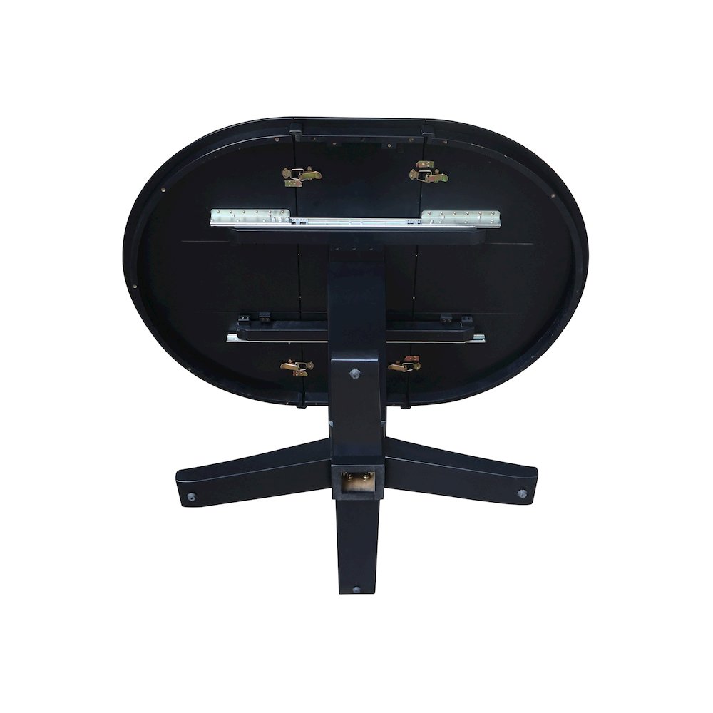 36 in Round Top Pedestal Dining Table with 12 in Leaf in Black. Picture 7