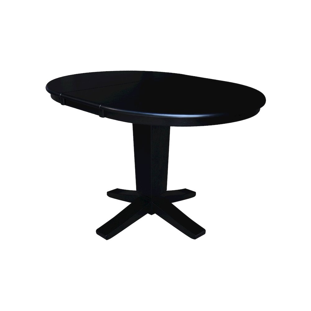 36 in Round Top Pedestal Dining Table with 12 in Leaf in Black. Picture 9