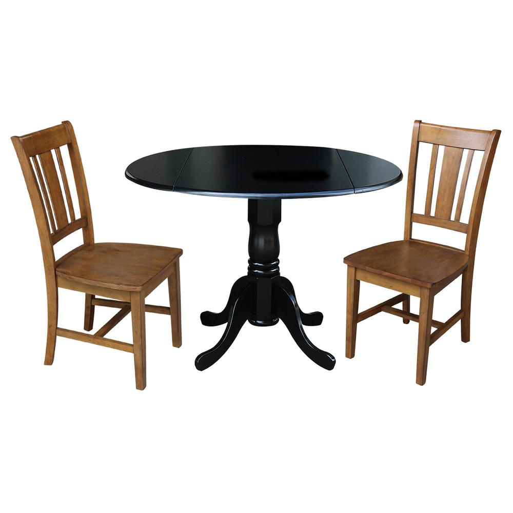 42 in. Dual Drop Leaf Table with 2 Splat Back Dining Chairs - 3 Piece Dining Set. Picture 1