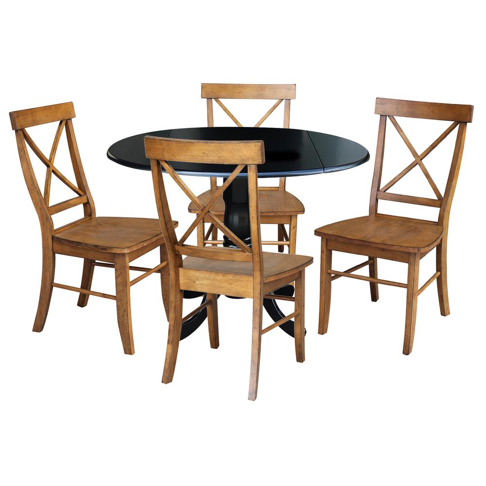 42 in. Dual Drop Leaf Table with 4 Cross Back Dining Chairs - 5 Piece Dining Set. Picture 1