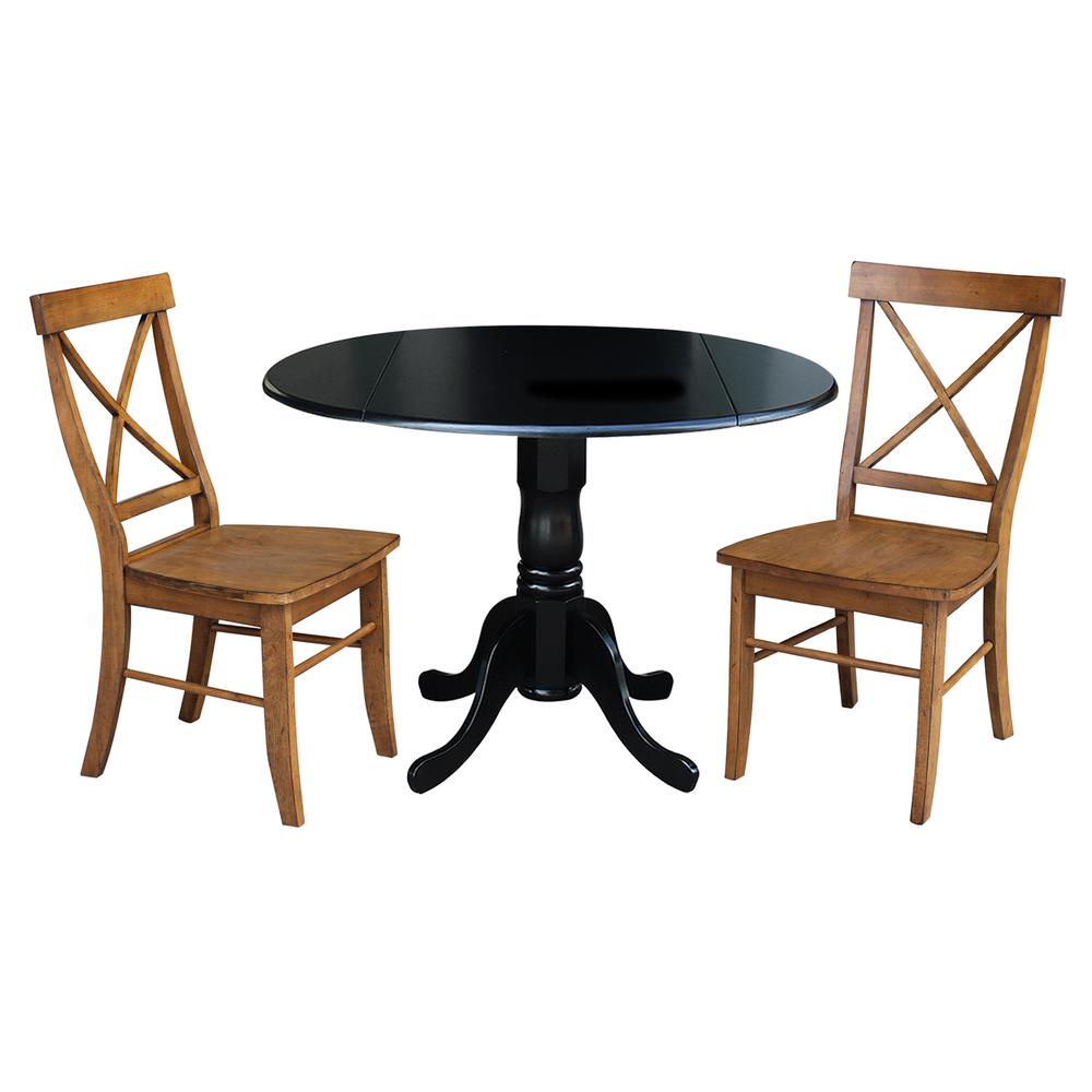 42 in. Dual Drop Leaf Table with 2 Cross Back Dining Chairs - 3 Piece Dining Set. Picture 1