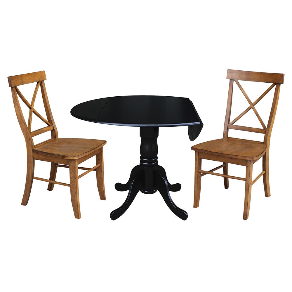 42 in. Dual Drop Leaf Table with 2 Cross Back Dining Chairs - 3 Piece Dining Set. Picture 3