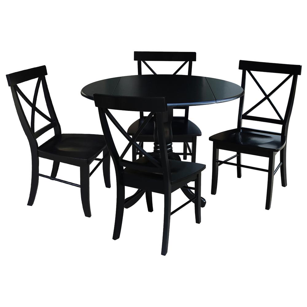 42 in. Dual Drop Leaf Table with 4 Cross Back Dining Chairs - 5 Piece Dining Set. Picture 1