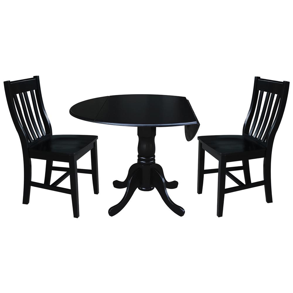 42 in. Dual Drop Leaf Table with 2 Slat Back Dining Chairs - 3 Piece Dining Set. Picture 3