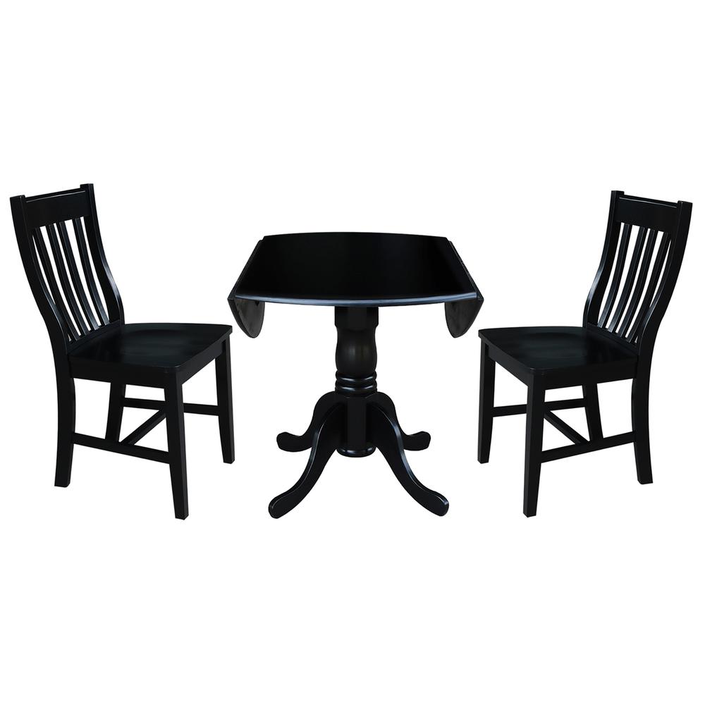 42 in. Dual Drop Leaf Table with 2 Slat Back Dining Chairs - 3 Piece Dining Set. Picture 5