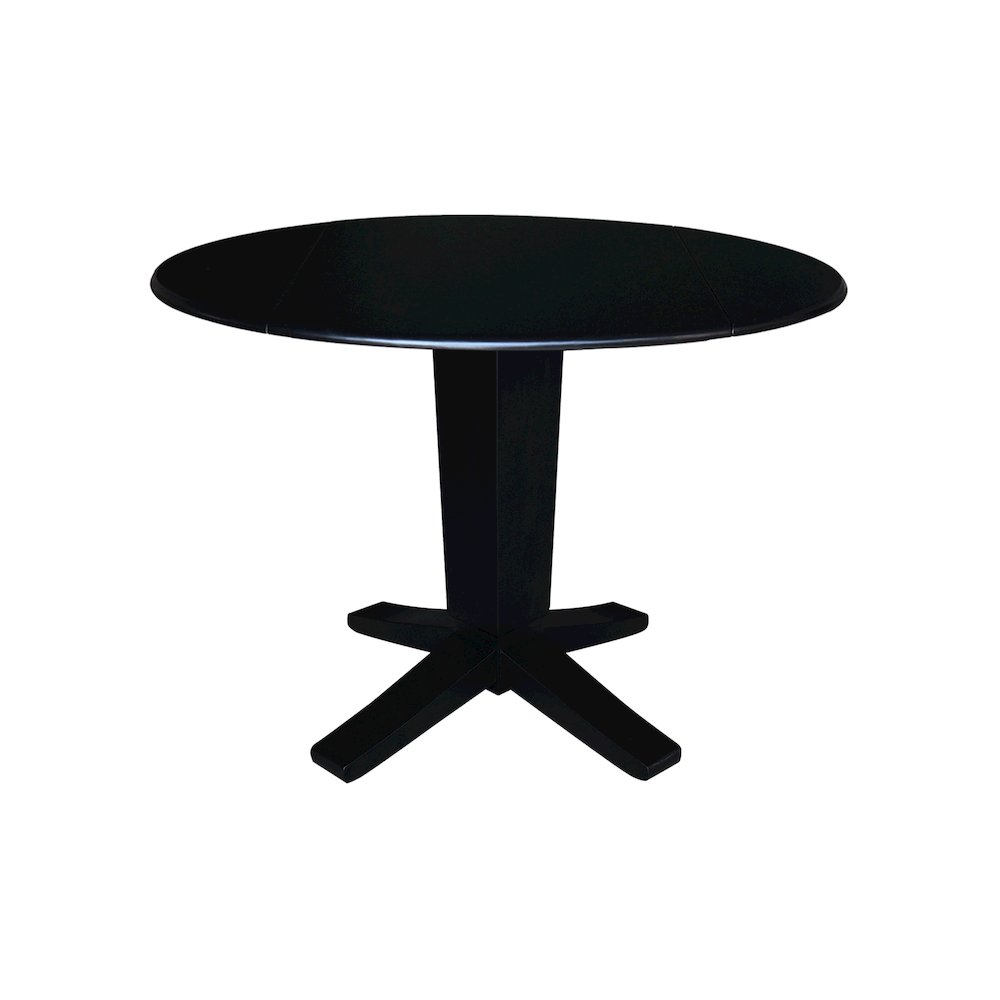 42 in Round Dual Drop Leaf Pedestal Dining Table in Black. Picture 1