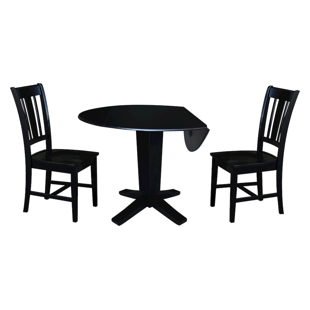 42 in Round Drop Leaf Pedestal Table with 2 Dining Chairs in Black - 3 Piece Set. Picture 5