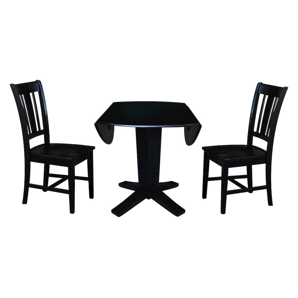 42 in Round Drop Leaf Pedestal Table with 2 Dining Chairs in Black - 3 Piece Set. Picture 7