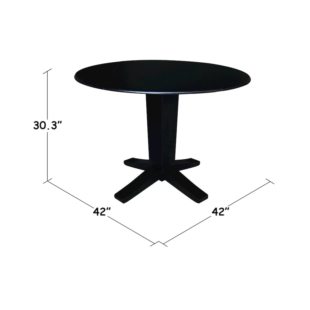 42 in Round Dual Drop Leaf Pedestal Dining Table in Black. Picture 2