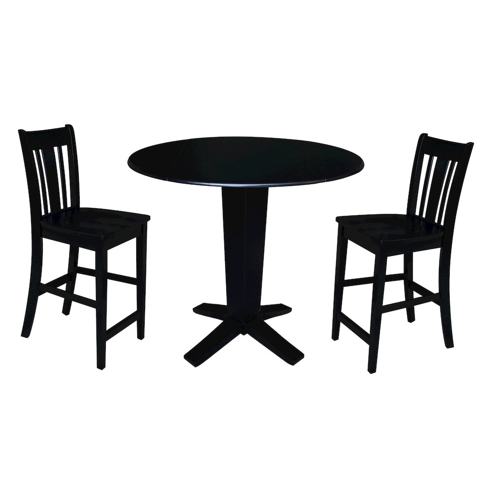 42 in Counter Height Dining Table with 2 Stools in Black - 3 Piece Set. Picture 1