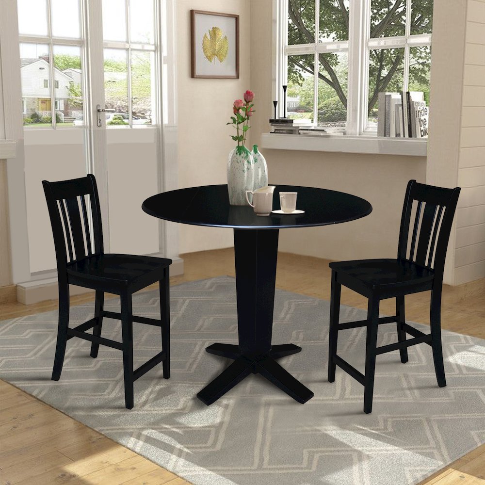 42 in Counter Height Dining Table with 2 Stools in Black - 3 Piece Set. Picture 2