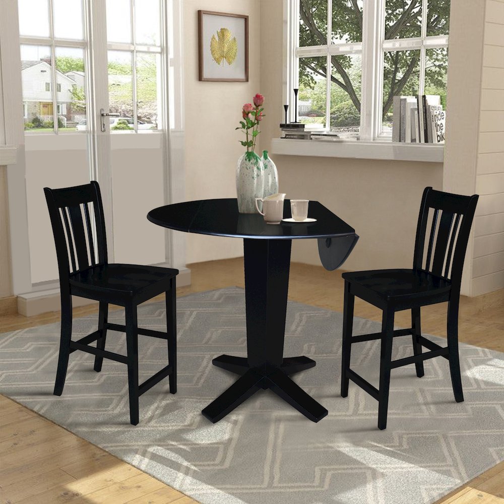 42 in Counter Height Dining Table with 2 Stools in Black - 3 Piece Set. Picture 5
