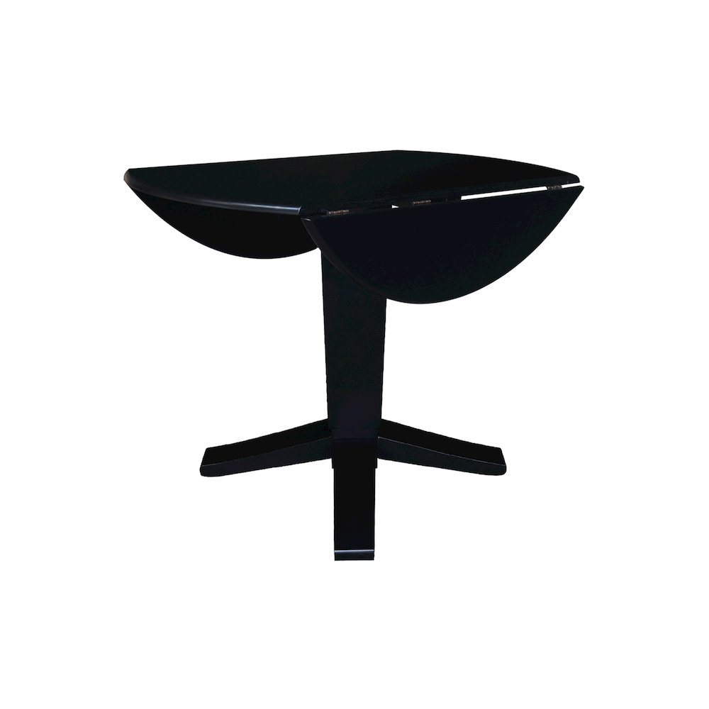 42 in Round Dual Drop Leaf Pedestal Dining Table in Black. Picture 4