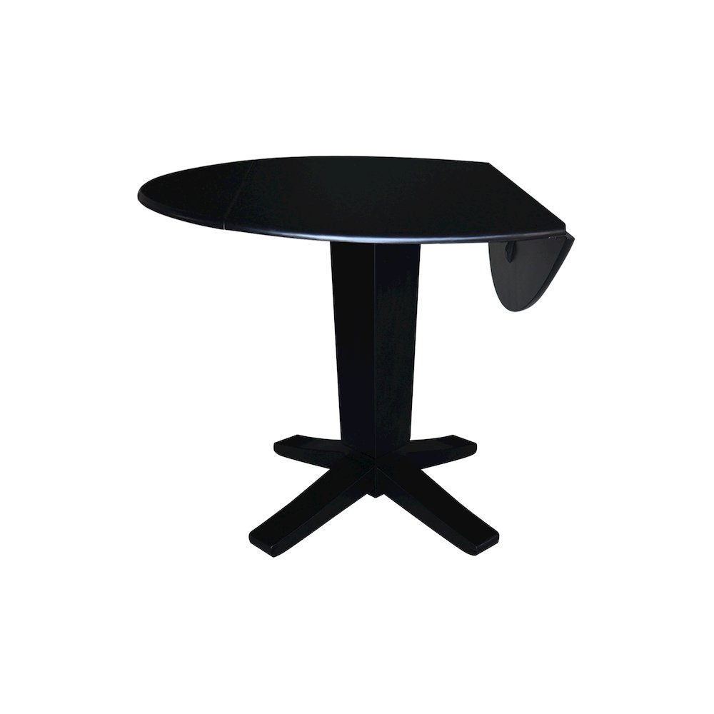 42 in Round Dual Drop Leaf Pedestal Dining Table in Black. Picture 7