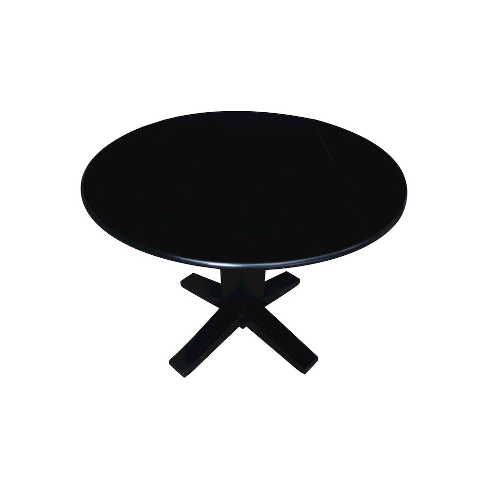 42 in Round Dual Drop Leaf Pedestal Dining Table in Black. Picture 9