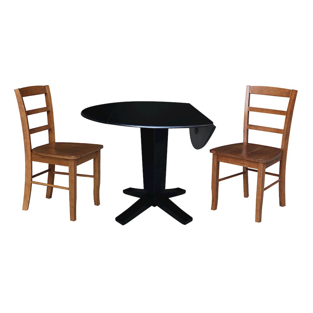42 in Pedestal Table with 2 Dining Chairs in Black/Distressed Oak - 3 Piece Set. Picture 5