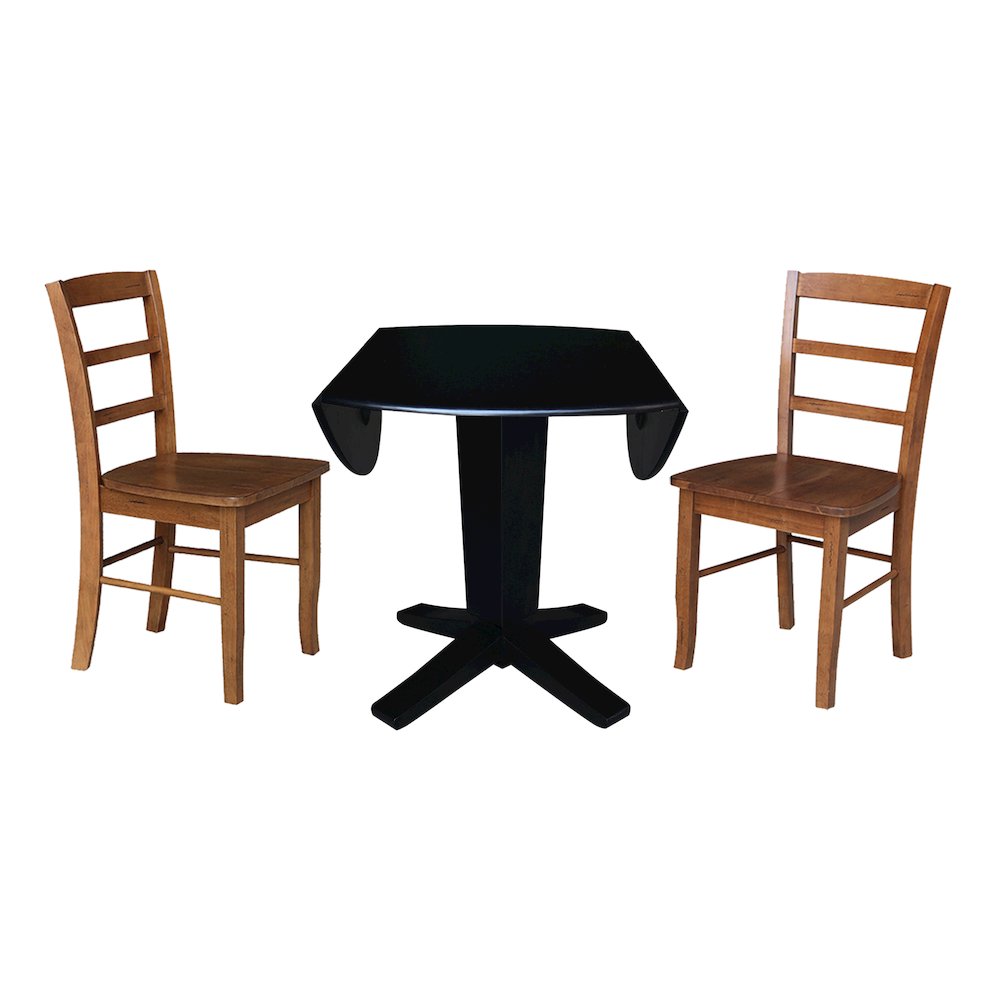 42 in Pedestal Table with 2 Dining Chairs in Black/Distressed Oak - 3 Piece Set. Picture 7