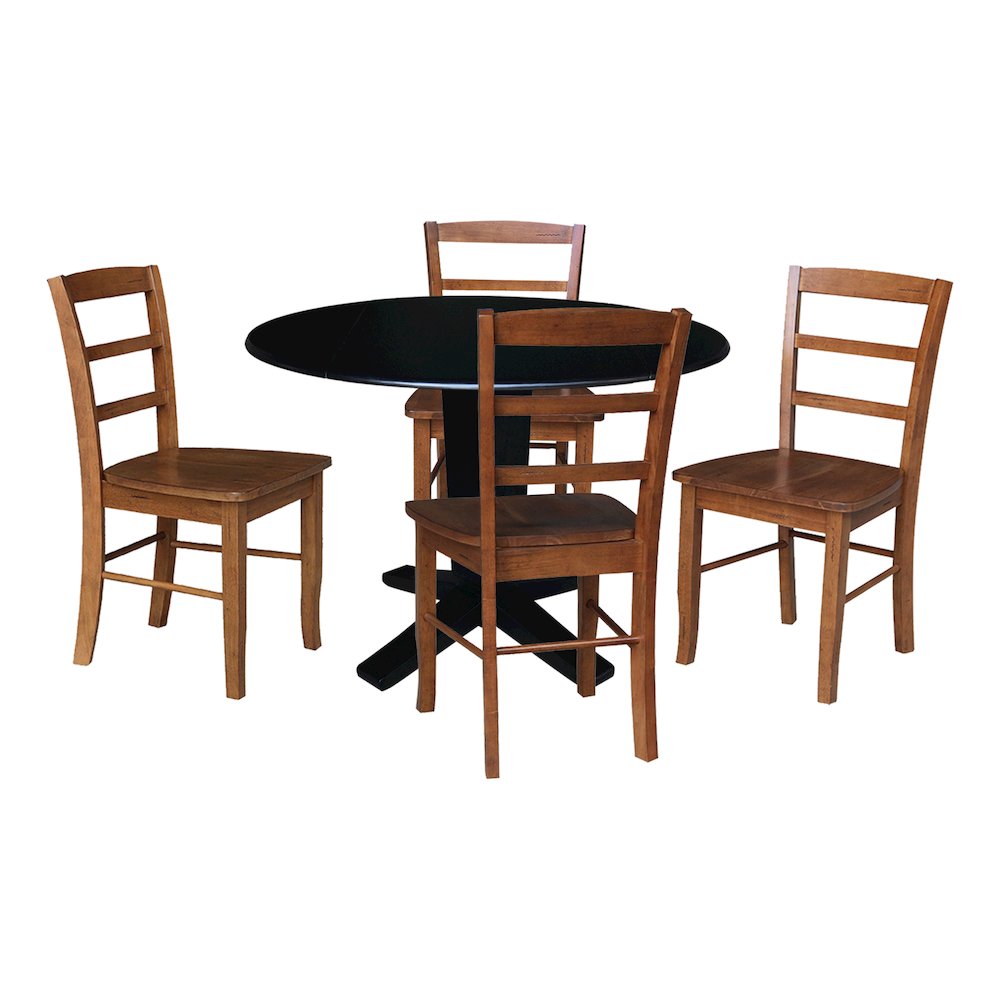 42 in Pedestal Table with 4 Dining Chairs in Black/Distressed Oak - 5 Piece Set. Picture 1