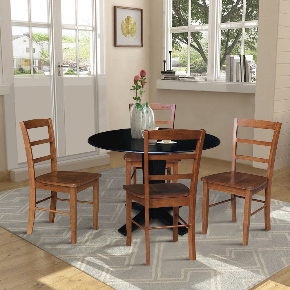 42 in Pedestal Table with 4 Dining Chairs in Black/Distressed Oak - 5 Piece Set. Picture 3
