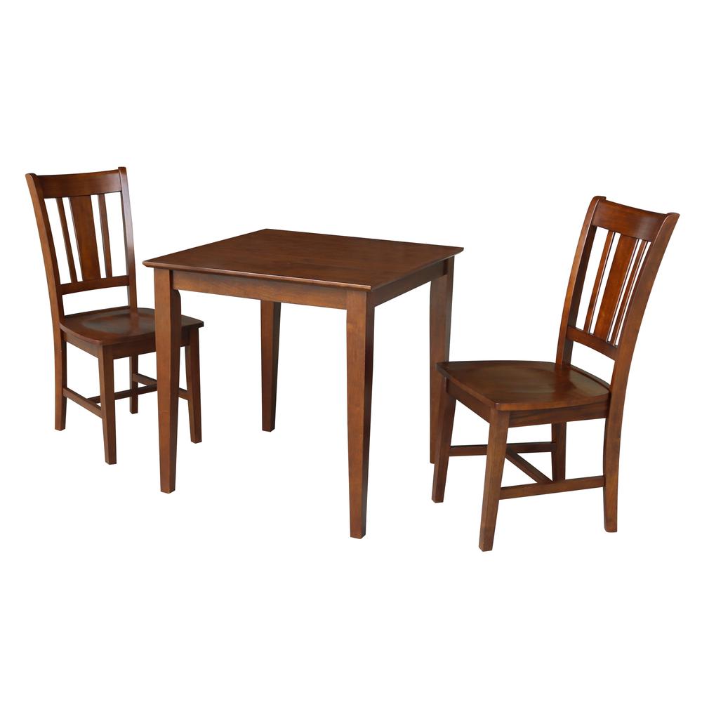 30x30 Dining Table with 2 Chairs in Espresso. Picture 1