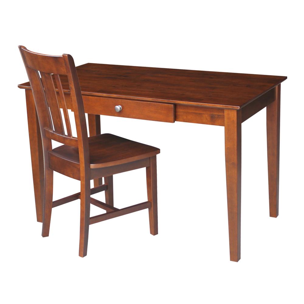 Desk With Drawer - Basic Size And Chair, Espresso. Picture 1