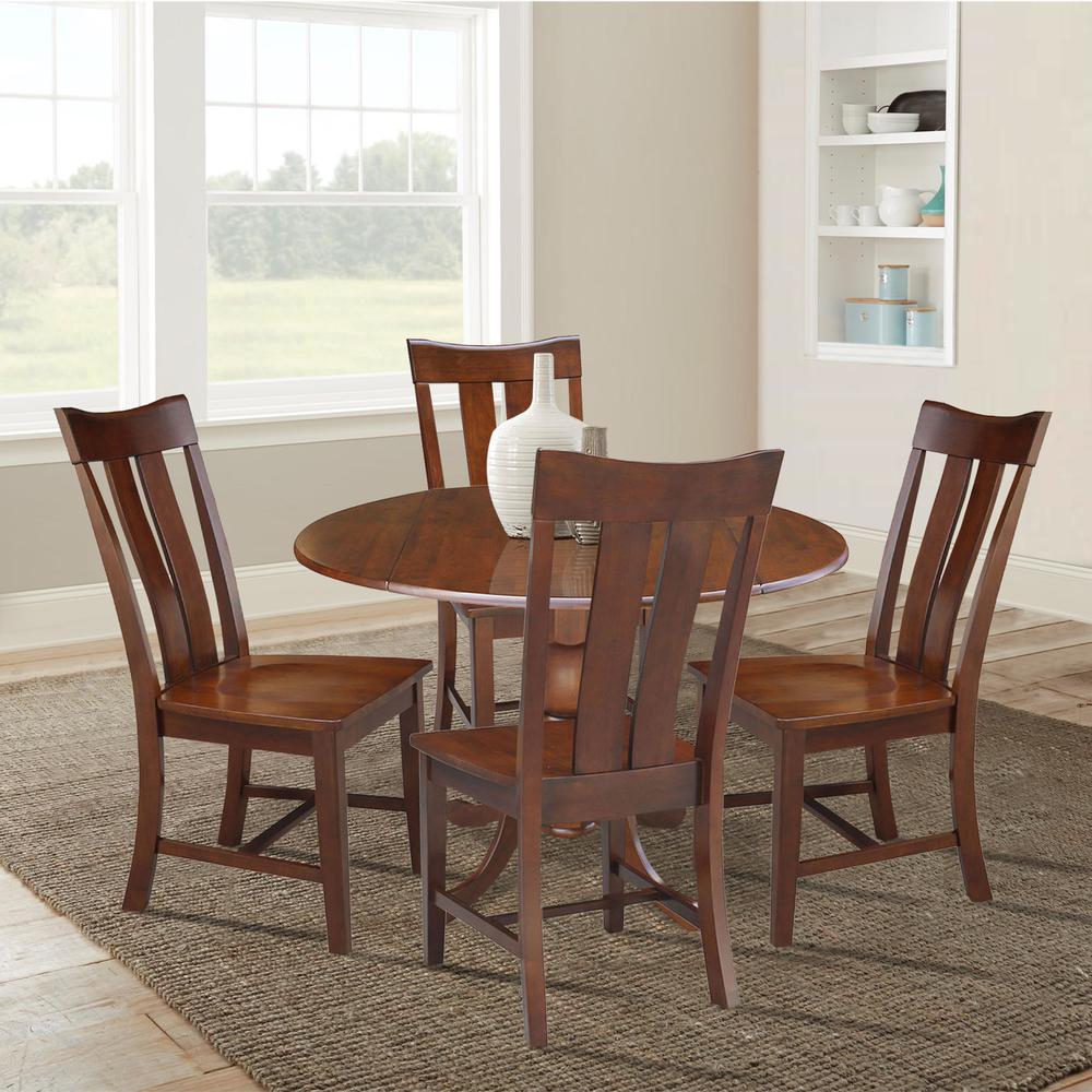 42 in. Dual Drop Leaf Table with 4 Splat Back Dining Chairs - 5 Piece Dining Set. Picture 2