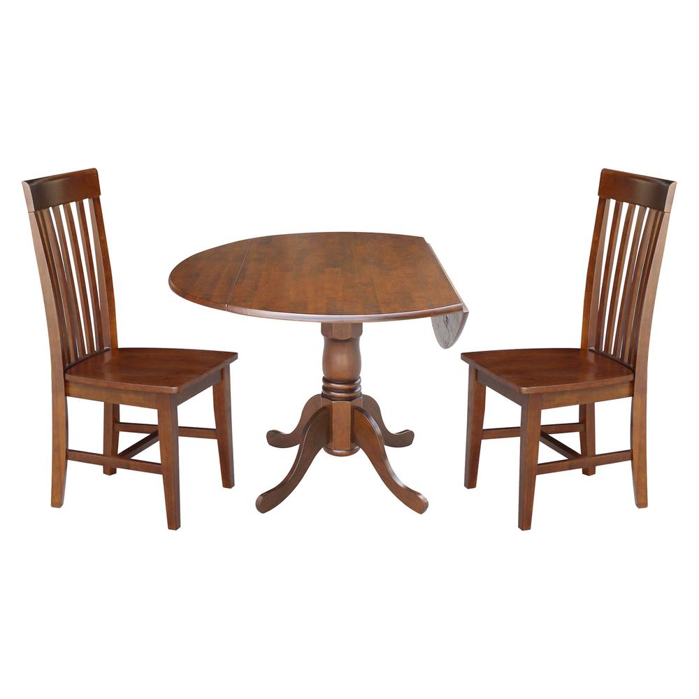 42 in. Dual Drop Leaf Table with 2 Slat Back Dining Chairs - 3 Piece Dining Set. Picture 3
