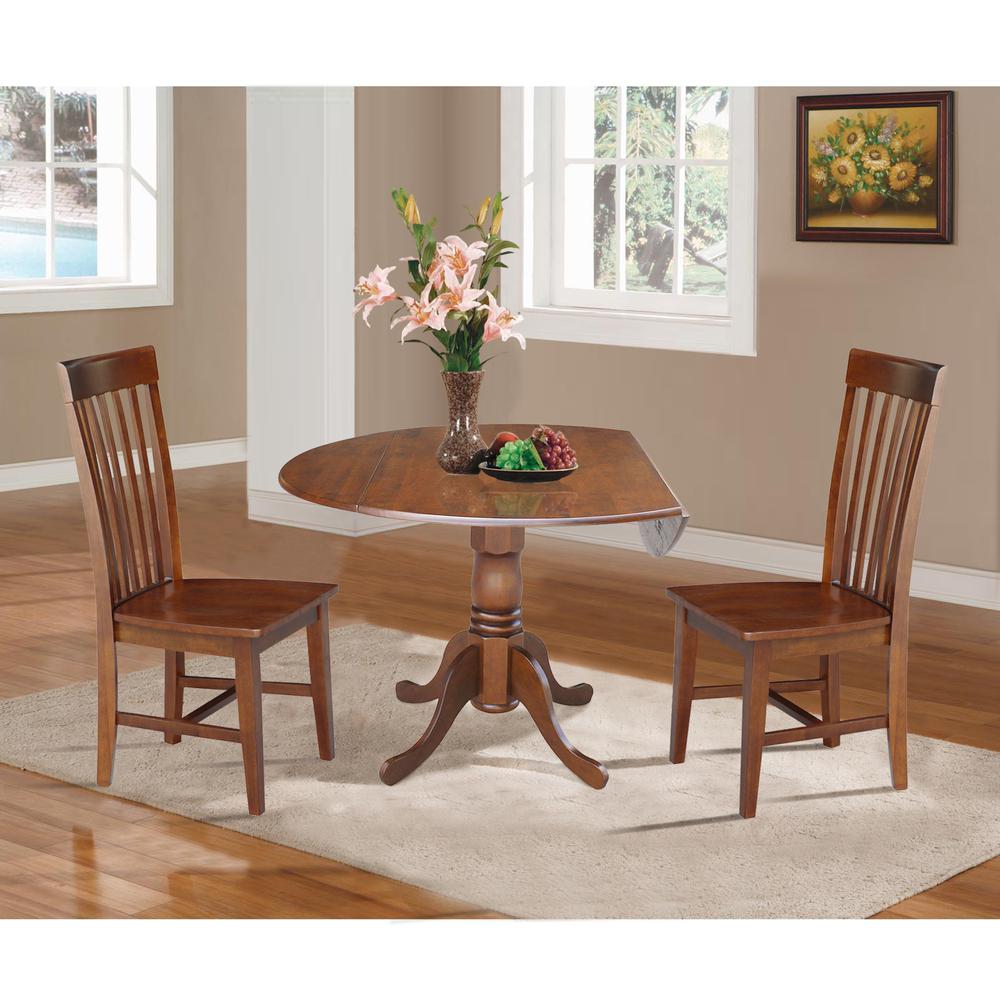 42 in. Dual Drop Leaf Table with 2 Slat Back Dining Chairs - 3 Piece Dining Set. Picture 4