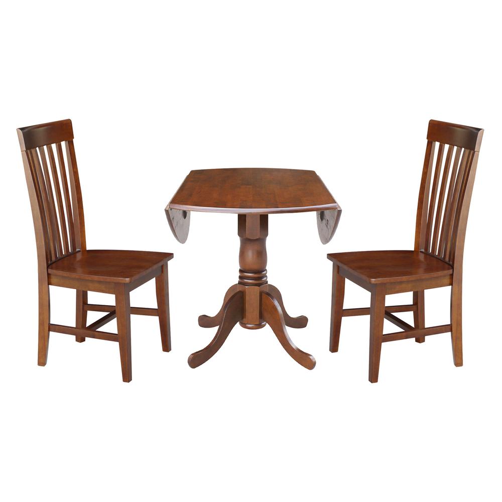 42 in. Dual Drop Leaf Table with 2 Slat Back Dining Chairs - 3 Piece Dining Set. Picture 5