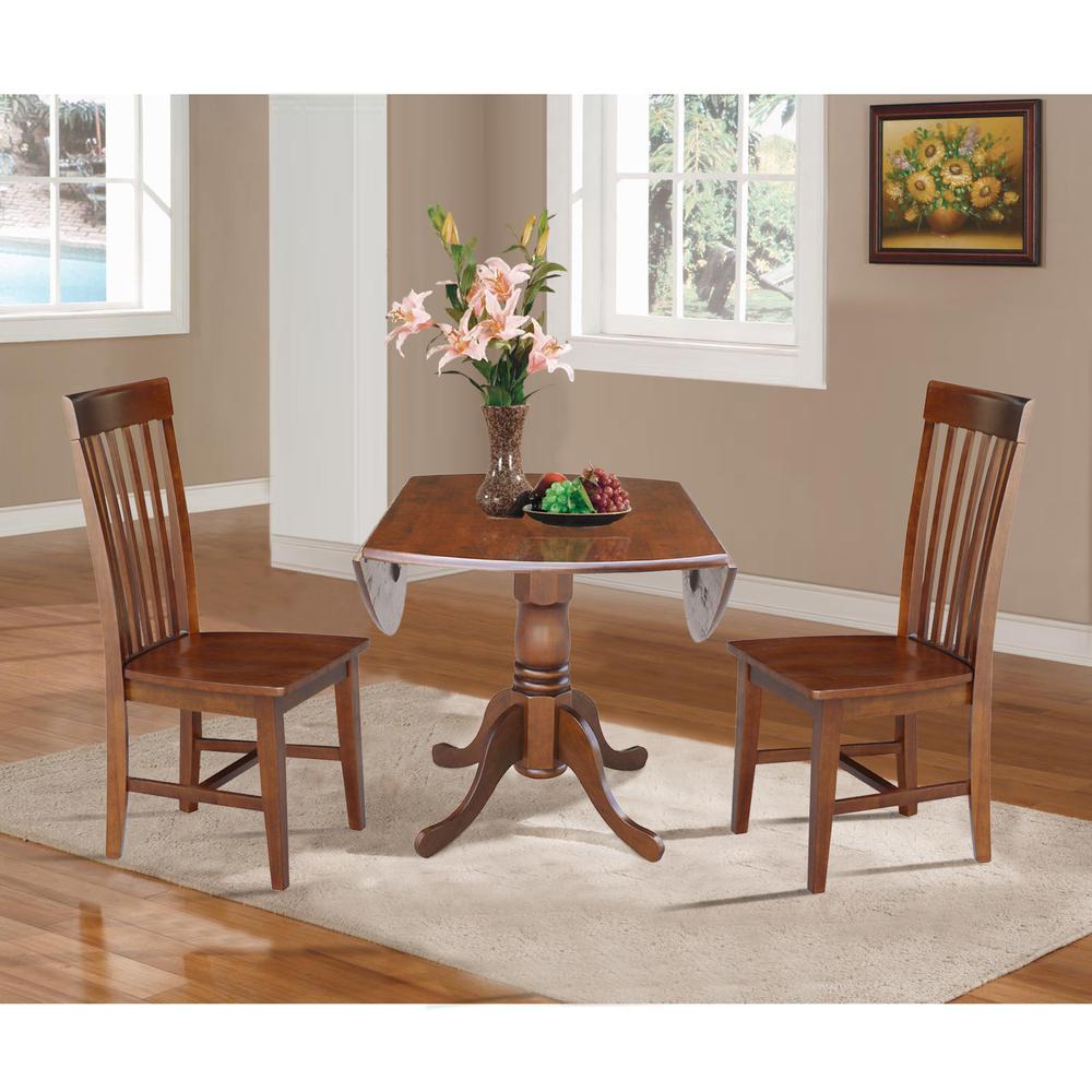 42 in. Dual Drop Leaf Table with 2 Slat Back Dining Chairs - 3 Piece Dining Set. Picture 6