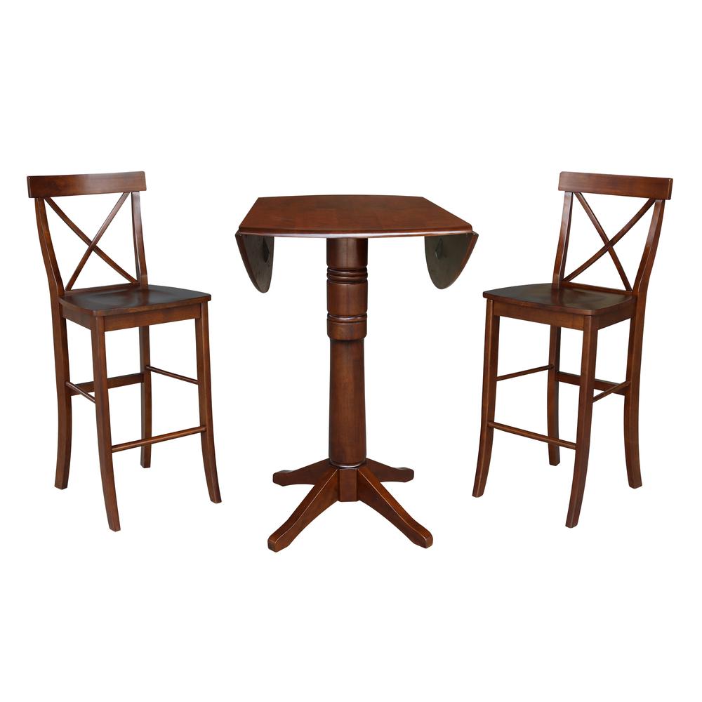 42" Round Pedestal Bar Height Table with Two Bar Height Stools, Espresso. Picture 3