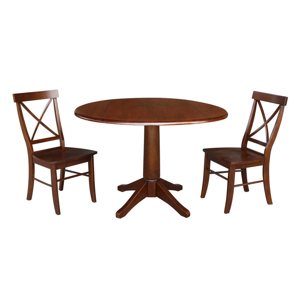 42" Round Top Pedestal Table with Two Chairs, Espresso. Picture 1