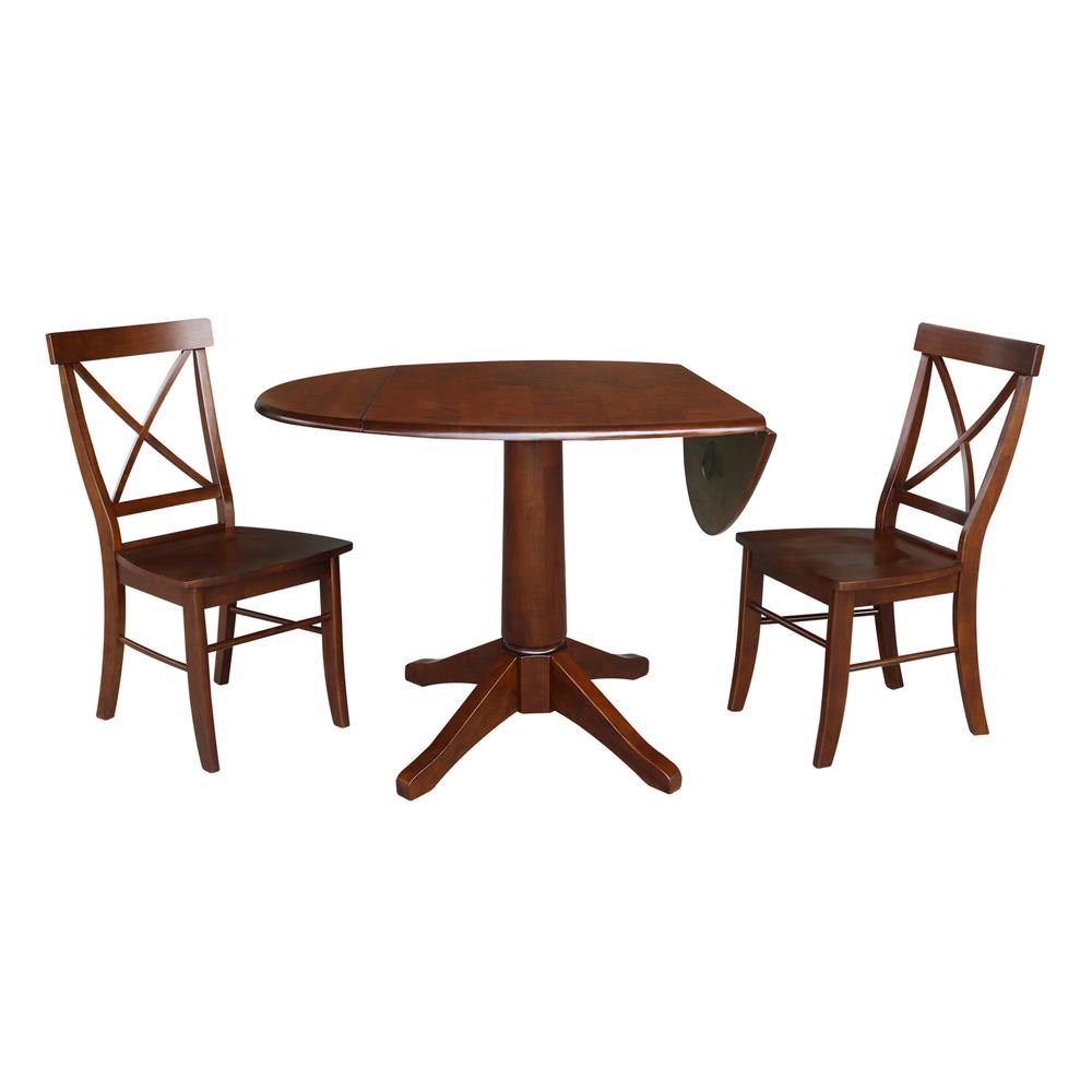 42" Round Top Pedestal Table with Two Chairs, Espresso. Picture 2