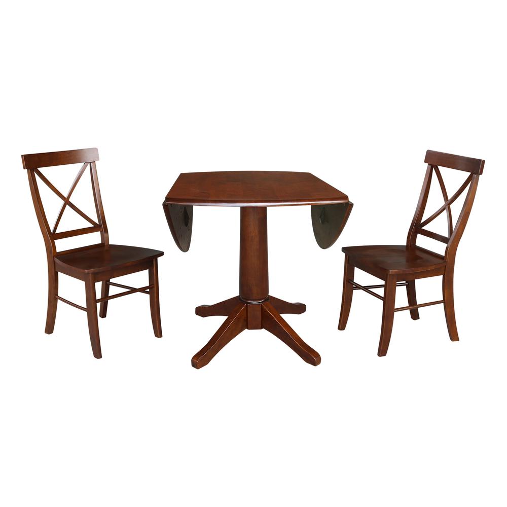 42" Round Top Pedestal Table with Two Chairs, Espresso. Picture 3