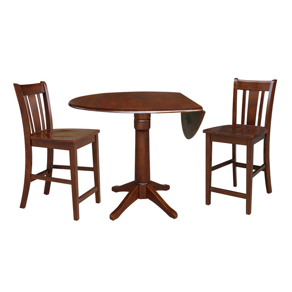 42" Round Pedestal Gathering Height Table with Two Counter Height Stools. Picture 2