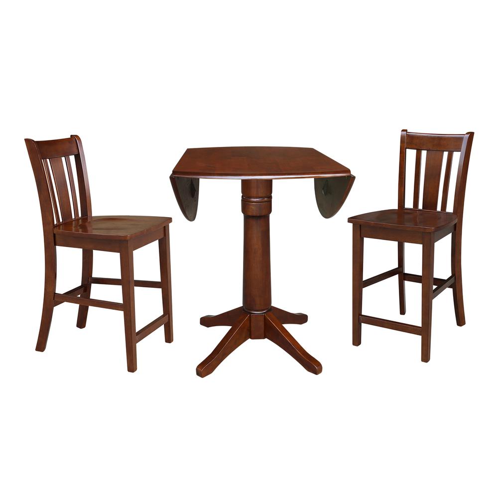 42" Round Pedestal Gathering Height Table with Two Counter Height Stools. Picture 3