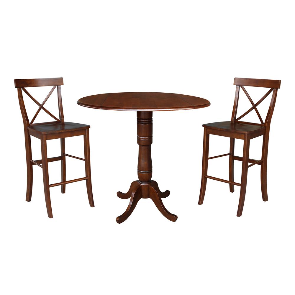 42" Round Pedestal Bar Height Table with Two Bar Height Stools. Picture 1