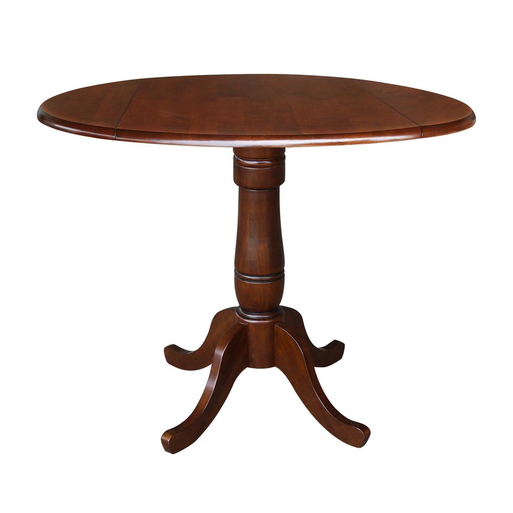 42" Round Dual Drop Leaf Pedestal Table - 35.5"H, Espresso. Picture 1