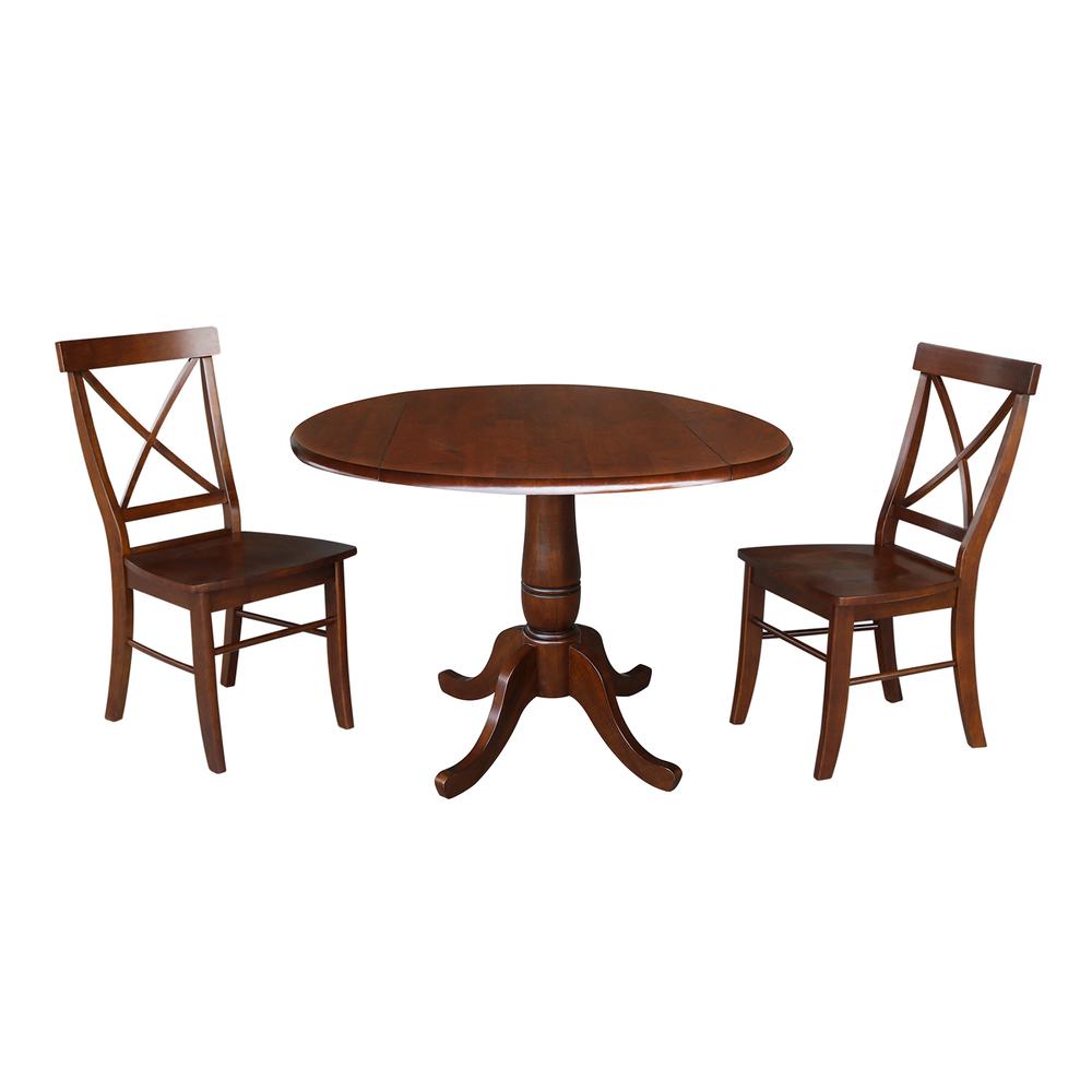 42" Round Top Pedestal Table with Two Chairs, Espresso. Picture 1