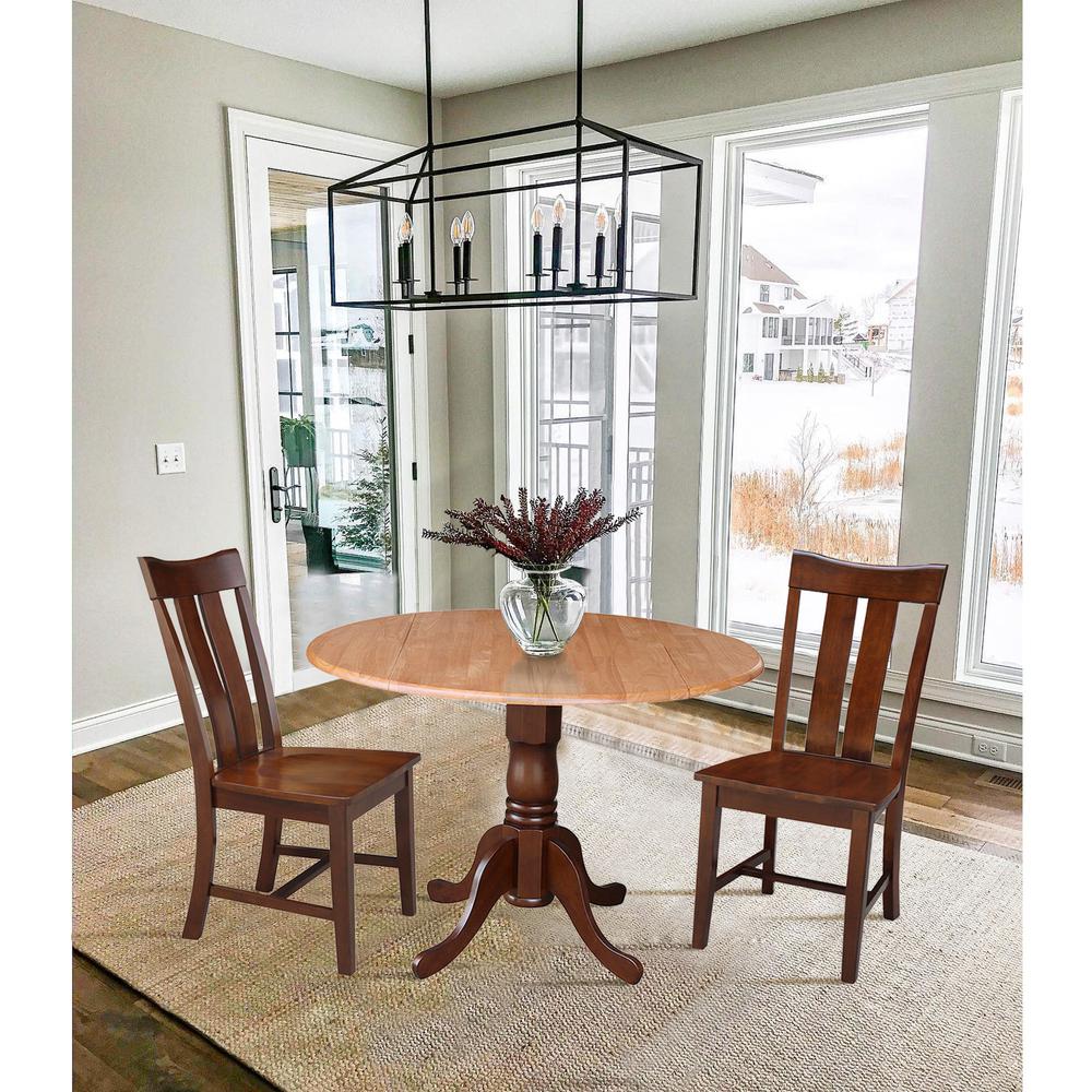 42 in. Dual Drop Leaf Table with 2 Splat Back Dining Chairs - 3 Piece Dining Set. Picture 2