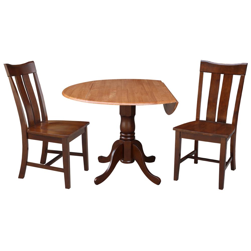 42 in. Dual Drop Leaf Table with 2 Splat Back Dining Chairs - 3 Piece Dining Set. Picture 3