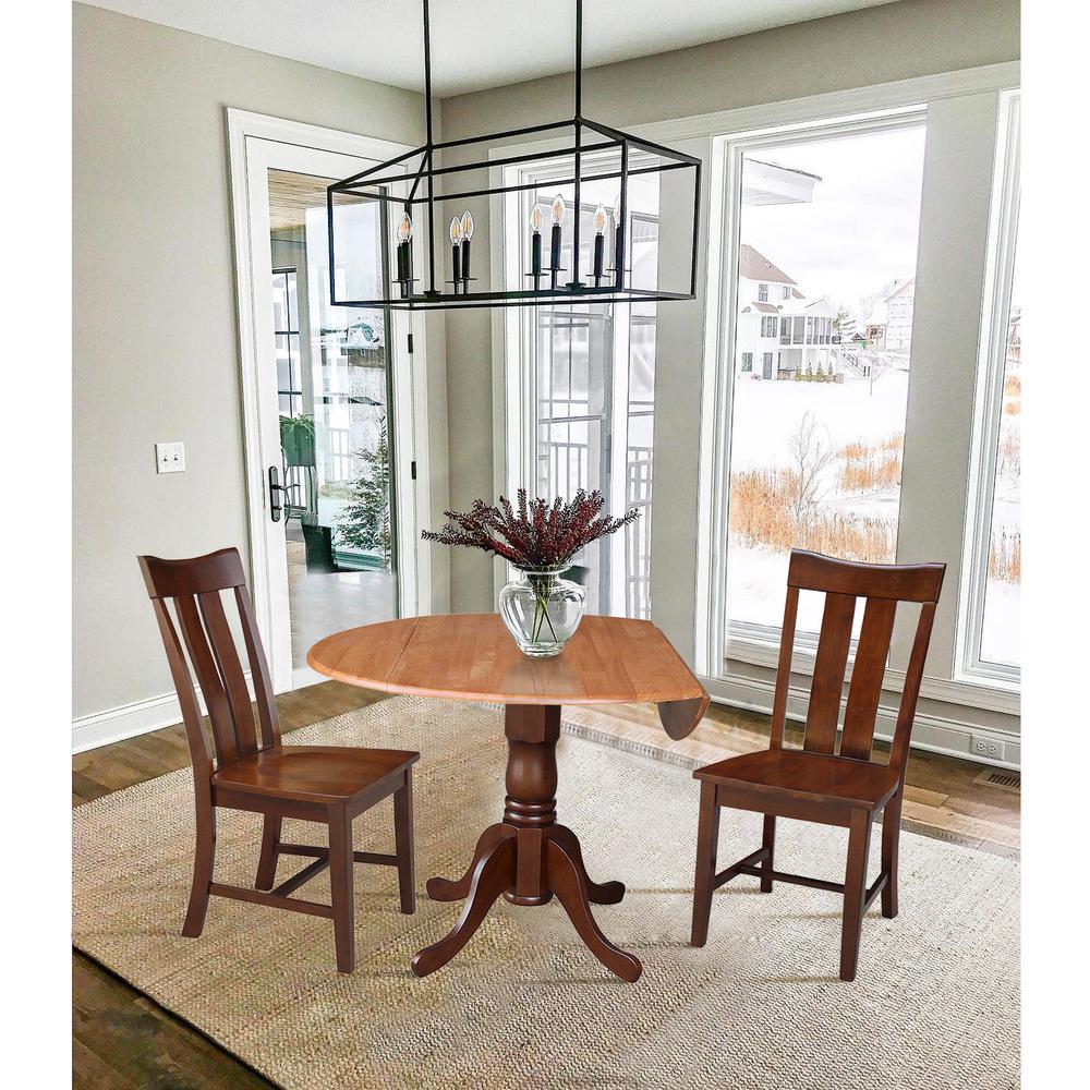 42 in. Dual Drop Leaf Table with 2 Splat Back Dining Chairs - 3 Piece Dining Set. Picture 4