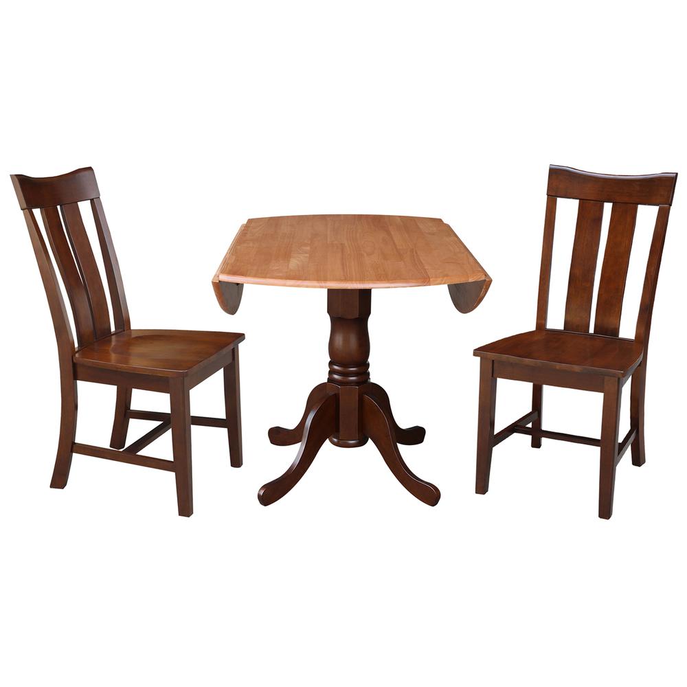 42 in. Dual Drop Leaf Table with 2 Splat Back Dining Chairs - 3 Piece Dining Set. Picture 5