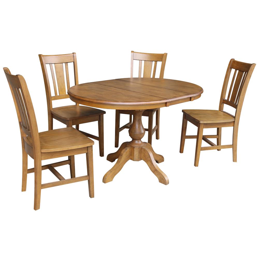36" Round Top Pedestal Table With 12" Leaf - 28.9"H - Dining Height, Pecan. Picture 18