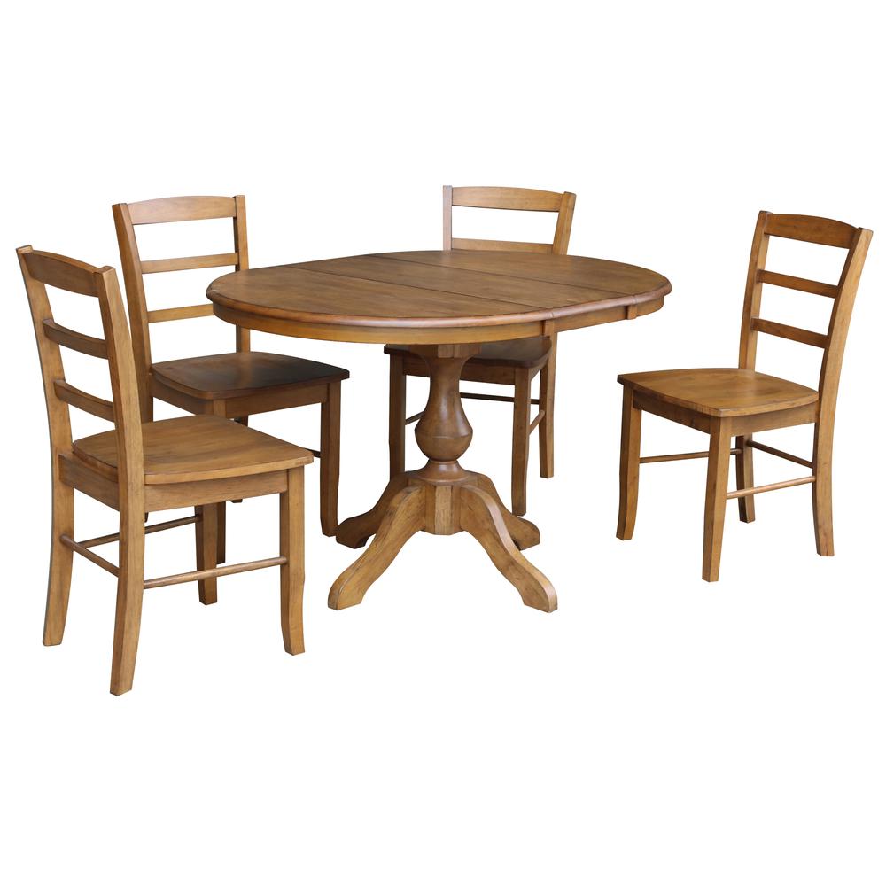 36" Round Top Pedestal Table With 12" Leaf - 28.9"H - Dining Height, Pecan. Picture 20