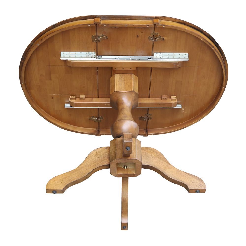 36" Round Top Pedestal Table With 12" Leaf - 28.9"H - Dining Height, Pecan. Picture 15