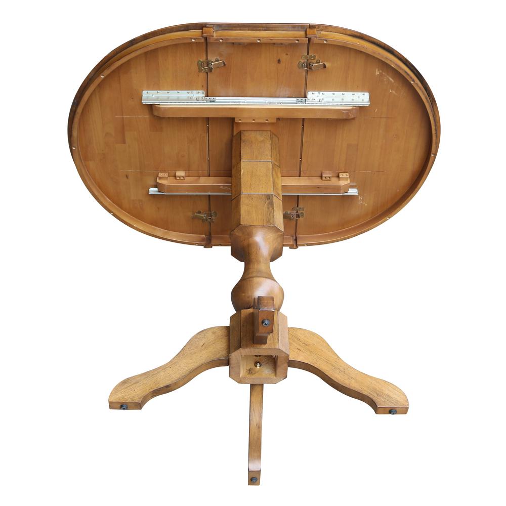 36" Round Top Pedestal Table With 12" Leaf - 28.9"H - Dining Height, Pecan. Picture 32