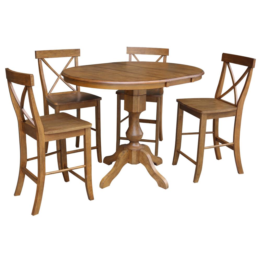 36" Round Top Pedestal Table With 12" Leaf - 28.9"H - Dining Height, Pecan. Picture 35